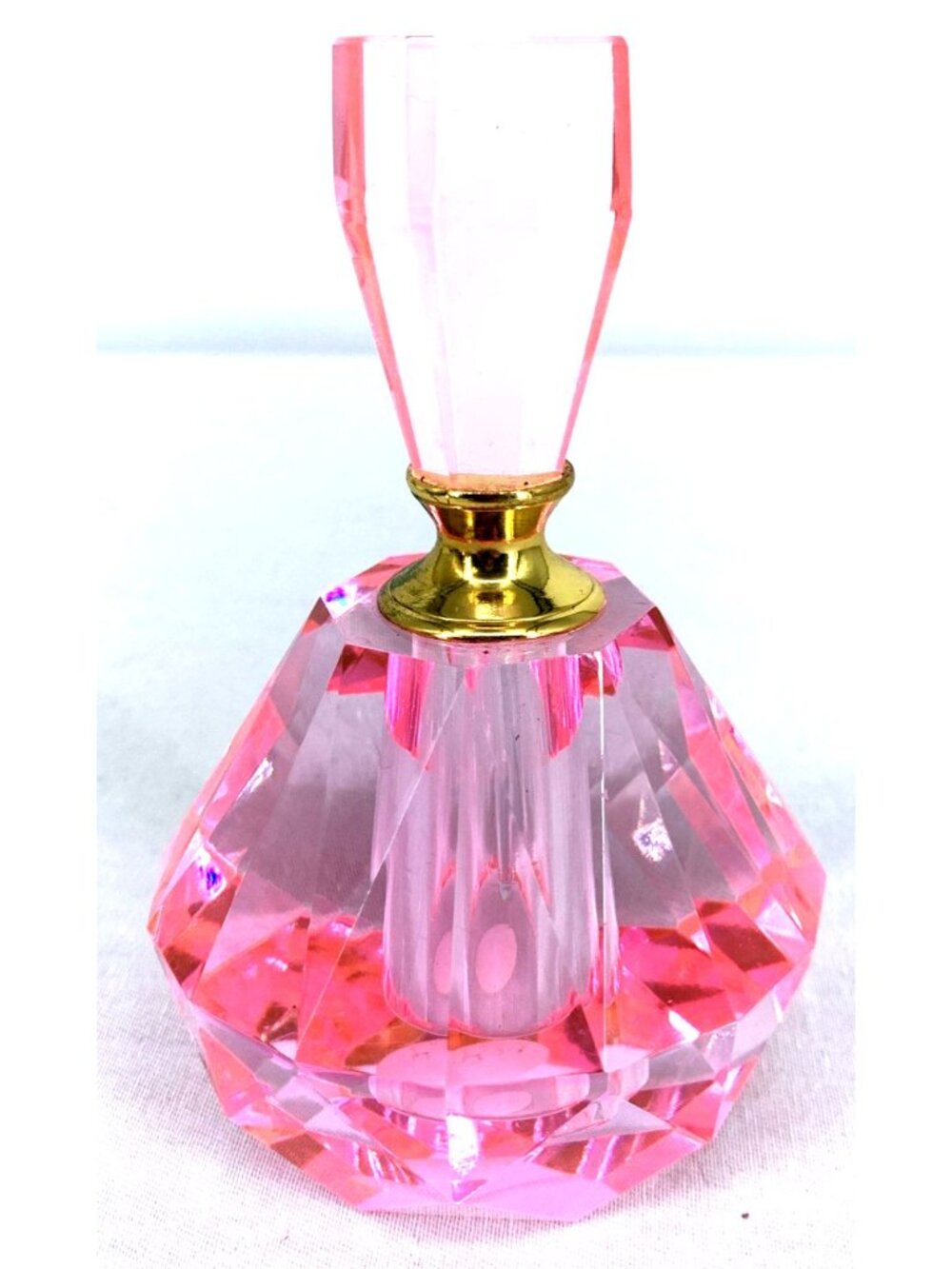 Pink Perfume Bottle Glass Faceted Crystal 5" Tall Unused